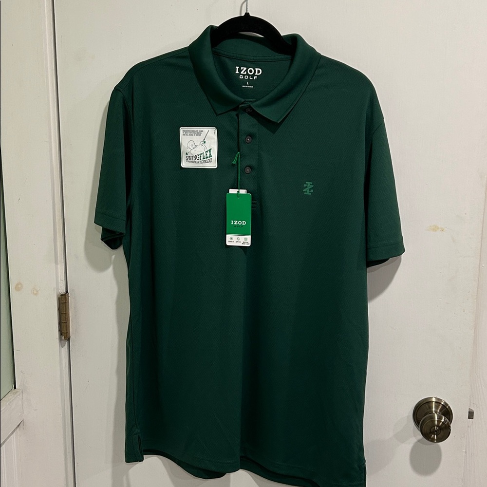Izod Golf Shirt Men's L Green Polo Swing flex Stretch Short Sleeve NWT